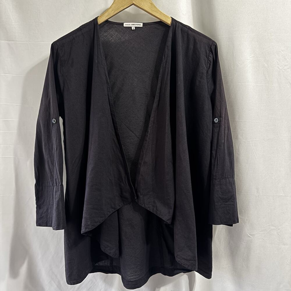 Standard James Perse Cotton Gray 3/4 Sleeve Open Front Cardigan Size 2 Medium
